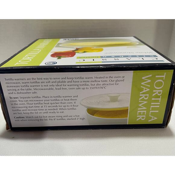 Classic Kitchen Basics NEW White Stoneware Tortilla Warmer‎ - Picture 6 of 9